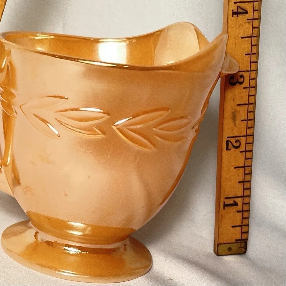 Vtg FireKing Peach Sheaves of Wheat Luster Sugar/Creamer OvenWare Anchor Hocking